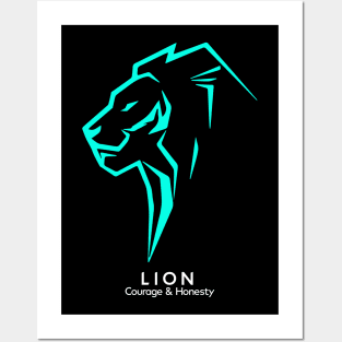 Lion Head Illustrate Turqois Blue Is the Symbol of Courage and Honesty Posters and Art